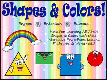 Preview of Shapes & Colors! PowerPoint Lessons, Worksheets, Flashcards & Games!