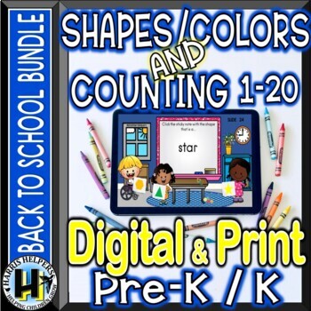 Preview of Shapes Colors and Counting PreK to Kindergarten BUNDLE