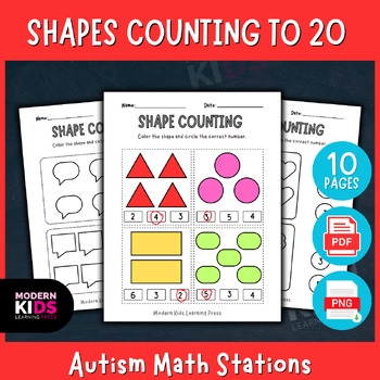 Preview of Shapes Counting to 20 - Autism Math Stations