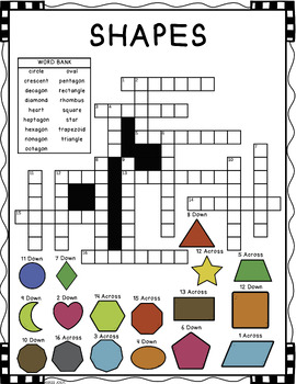 Shapes Crossword by Jennifer Olson Educational Resources | TPT