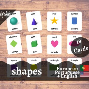 Preview of Shapes - European PORTUGUESE - English Bilingual Flash Cards | 18 Cards