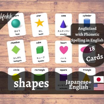 Preview of Shapes - JAPANESE - English Bilingual Flash Cards | Geometric Shapes | 18 Cards