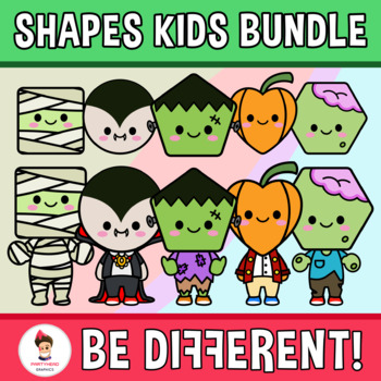 Preview of Shapes Kids Bundle Clipart Geometry Halloween Monsters Math 2D