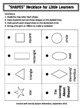 Preview of Shapes Necklace for Little Learners