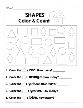 numbers colors and shapes worksheet set by first grade