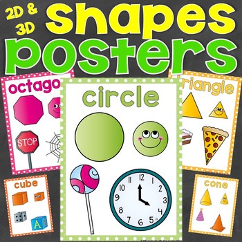Preview of Shape Posters (2D Shapes & 3D Shapes) Classroom Decor Shape Identification