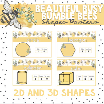 Preview of Shapes Posters - Beautiful Busy Bumble Bees Classroom Decor