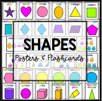 Preview of 2D and 3D Shapes Posters, Mini Posters, and Flashcards - Colorful Cute