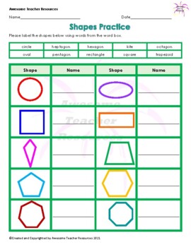 Shapes Practice Worksheet by Awesome Teacher Resources | TpT