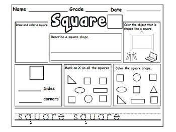 shapes review worksheets for kindergarten by mzat tpt
