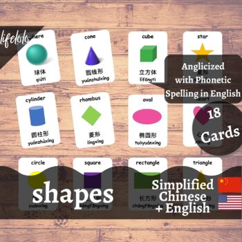Preview of Shapes - SIMPLIFIED CHINESE - English Bilingual Flash Cards | 18 Cards