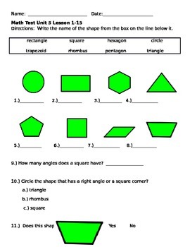 Preview of Shapes, Shape Attributes, and Equal Shares Assessment