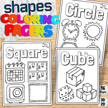 Preview of Shapes Types in 2D & 3D Coloring Pages Printable Worksheets For Kids