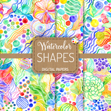 Shapes - Watercolor Abstract Digital Pattern Papers - Clip