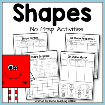 Preview of Shapes Worksheets for 2D and 3D Shapes - No Prep