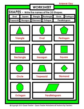 Shapes - Write the Names of the 2D Shapes - Grades 3-4 (3rd-4th Grade)