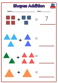 Preview of Shapes addition worksheet | 2 D shapes| addition exercises