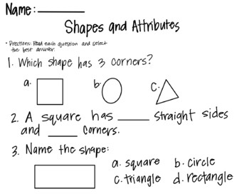 Preview of Shapes and Attributes Worksheet