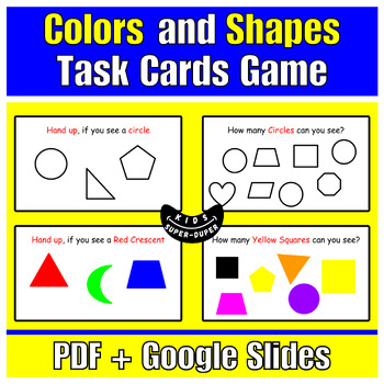 Preview of Shapes and Colors Task Cards For Kids and Students. PDF + Google Slides