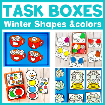 Preview of Winter Task Cards Shapes and Colors Preschool Activities