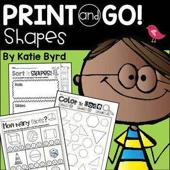 Preview of Shapes and Geometry Math NO PREP Printables  kindergarten and first grade