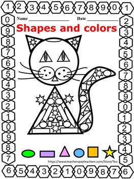 Preview of Shapes - Color by number - Cat - End of Year Activity