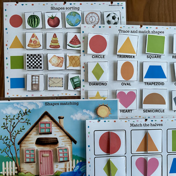 Preview of Shapes busy book, Toddler Activity binder printable, Shapes Learning book