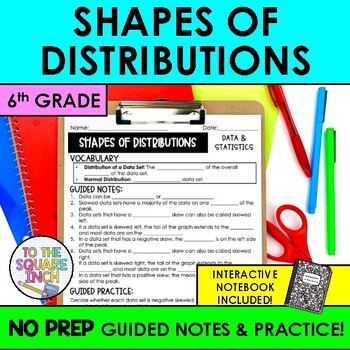 Preview of Shapes of Distributions Notes & Practice | Data Displays & Distributions