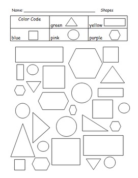 Shapes to Color Worksheet by Kentucky Cara | TPT