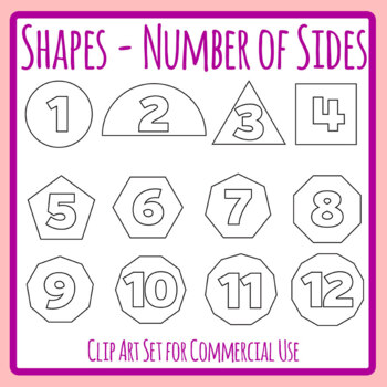 2d Shapes with Numbers of Sides / Edges - Math Counting Numeral Clip Art