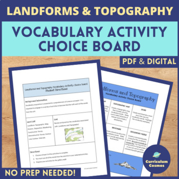 Preview of Landforms and Topography Vocabulary Choice Board