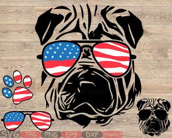 Download Shar Pei Dog Usa Flag Glasses Paw Silhouette Svg 4th July Bulldog Puppy 858s