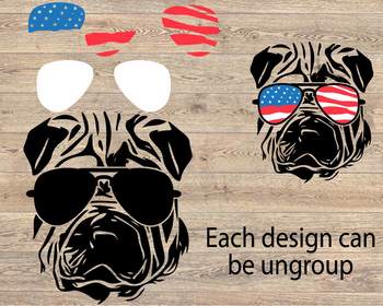 Download Shar Pei Dog USA Flag Glasses Paw Silhouette SVG 4th July ...