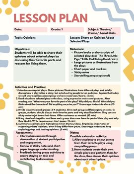 Preview of Share an Opinion About Selected Plays Lesson Plan