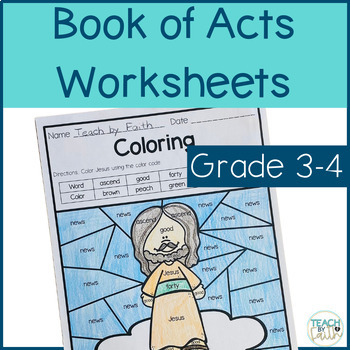 Preview of Jesus' Ascension, Pentecost, and Acts Bible Lesson Worksheets for Grade 3/4