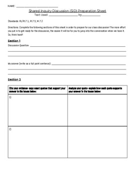 Preview of Shared Inquiry Discussion Preparation Sheet