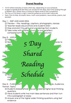 Preview of Shared Reading 5 Day Schedule