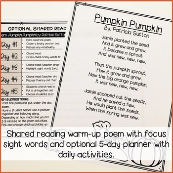 Shared Reading Lesson Plans Poem Activities Pumpkin Pumpkin Tpt