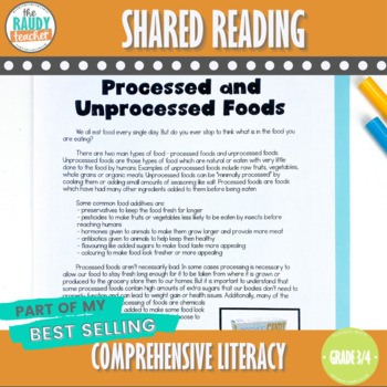 Preview of Shared Reading Passage & Lessons - Ontario Gr 3, 4 Heath - Processed Foods
