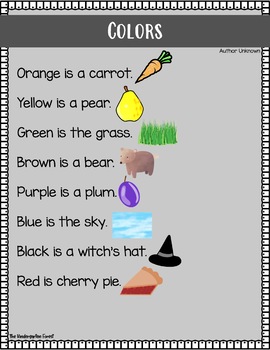 Shared Reading Poetry Pack FREEBIE Sample - Colors by The Kindergarten ...