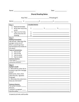 Preview of Shared Reading Program- Graphic Organizer, Rubric, other Resources