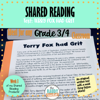 Preview of Shared Reading Passage & Lessons - Ontario Gr 3, 4 Social studies - Terry Fox Ha