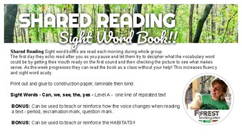 Preview of Shared Reading Whole Group Level A Text Sight Word Book - We, See, the/habitats