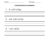 Shared Writing Sentence Error Worksheets