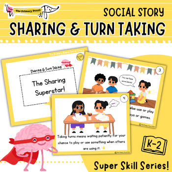 Preview of Sharing & Taking Turns Social Story | SEL K-2 Reader, Comprehension, & Posters