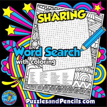 Preview of Sharing Word Search Puzzle with Coloring Activity | Social Skills