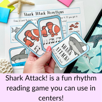 Shark Attack! Dotted Half + Dotted Quarter Notes Rhythm Reading Game for  Centers