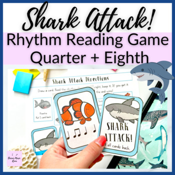 Preview of Shark Attack! Quarter + Eighth Note Rhythm Reading Game for Music Centers