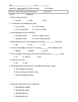 Preview of Shark Attack! by Cathy Dubowski Wit & Wisdom Reading Test Packet