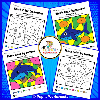 Shark Color by Number Activity - Summer Ocean Theme Math Coloring Sheets